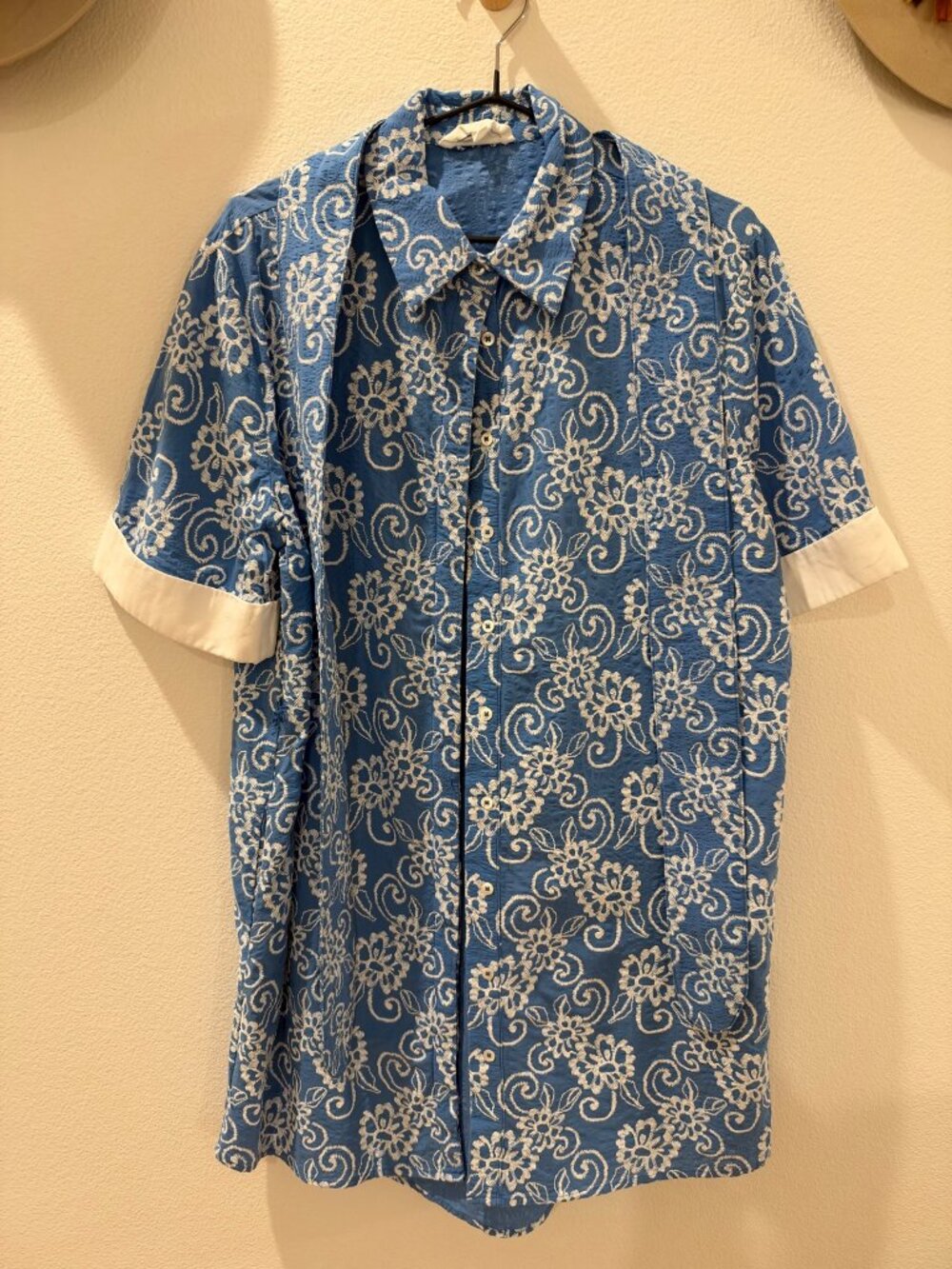 Pomander Place Blue Floral Embroidered Shirt Dress, Size S